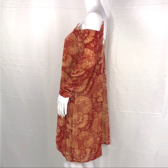 Chaser Vintage Tapestry Velvet Cold Shoulder Hi-Lo Cross Strappy Back Dress SzM - Picture 10 of 14